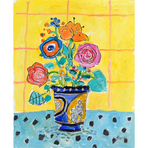 Bouquet au fond jaune
